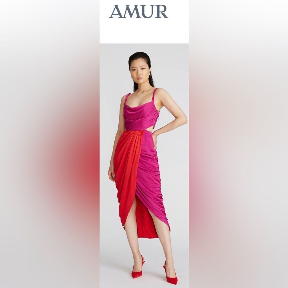 Amur Elegant Pink and Red Draped Dress, US8